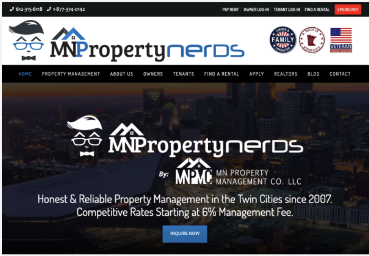MN Property Nerds website showing Minneapolis property management services