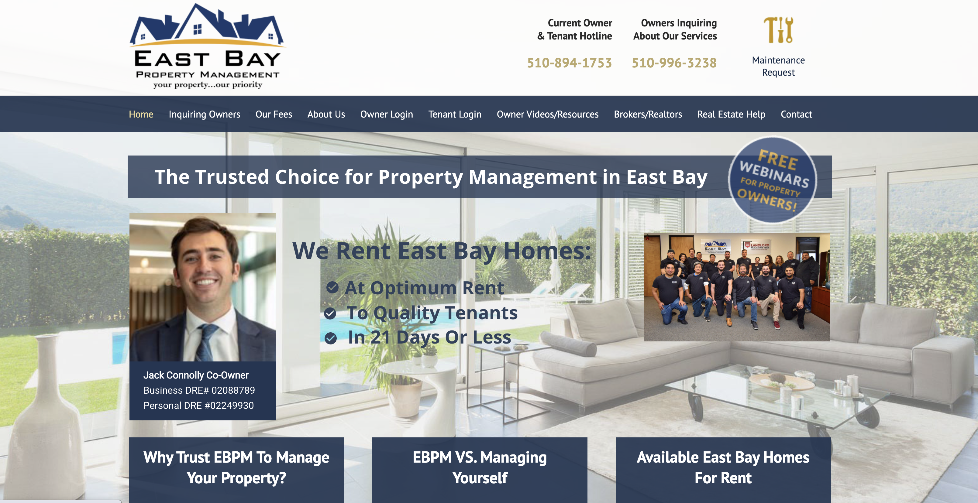 Eastbay Property Management website screenshot