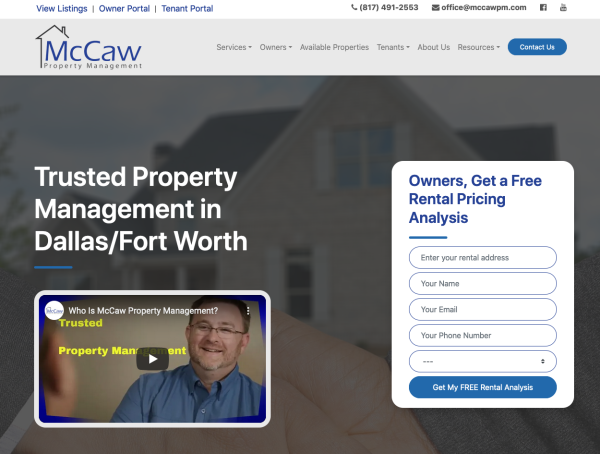 McCaw Property Management website screenshot showing their homepage